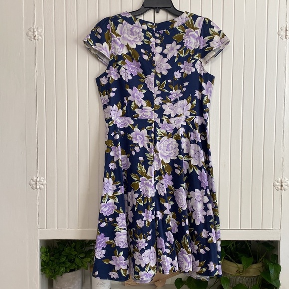 Navy Blue Floral Midi Dress - Large - Picture 2 of 8